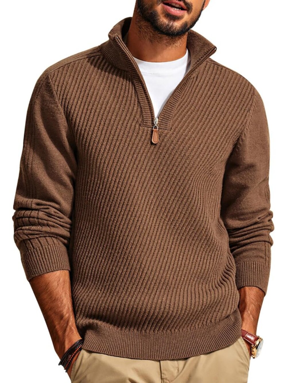 Mens Quarter Zip Sweater Dress Textured Pullover
